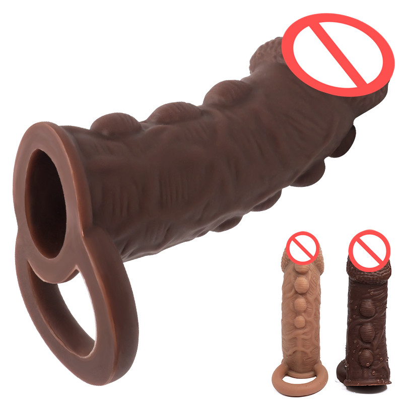 

Latest Silicone Penis Enlargement Sleeve With Grain Extender Cock Extension Enhancer Male Reusable Delay Gonobolia Ring Adult Men Sex Toy 25