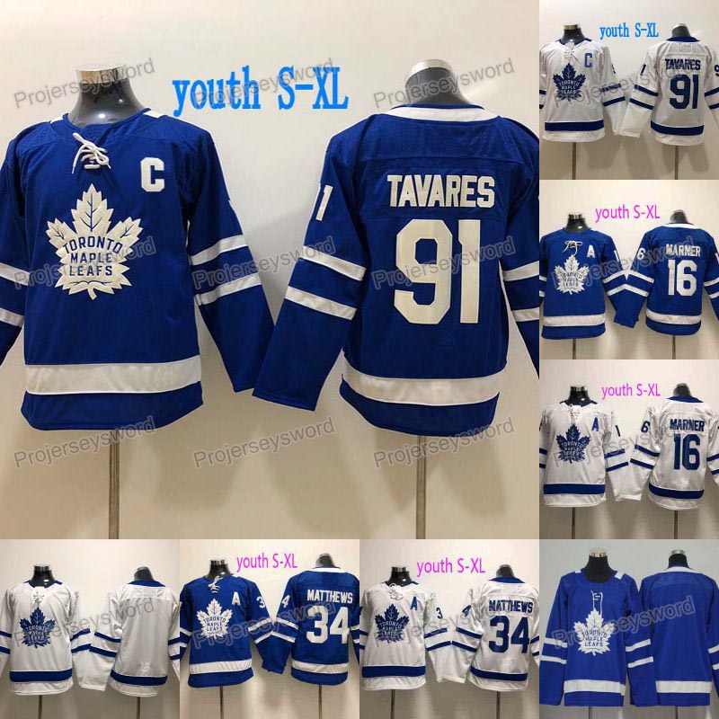 

Youth 91 John Tavares Jersey Captain C Patch Toronto Maple Leafs 16 Mitchell Marner 31 Frederik Andersen 34 Auston Matthews Hockey Jerseys, 34 white