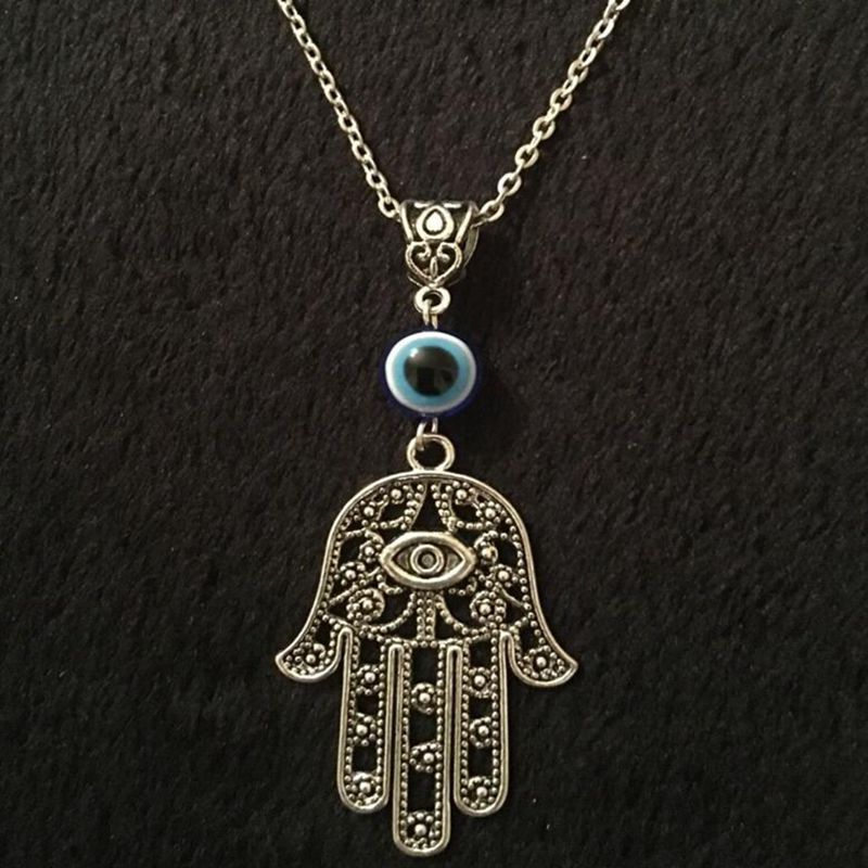 

Hamsa Hand Necklace Pendant Vintage Silver Collares Hand of Fatima Spiritual Yoga Buddha Eye Choker Necklaces For Women Jewelry Gift