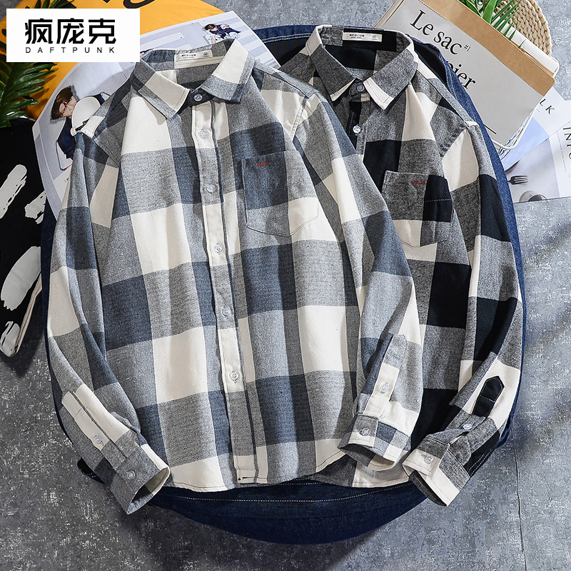 

Plaid Retro Loose Cotton Men Shirt Long Sleeve Casual Button Shirts Vetement Homme Korean Spring Autumn Men Clothes New MM60NCS