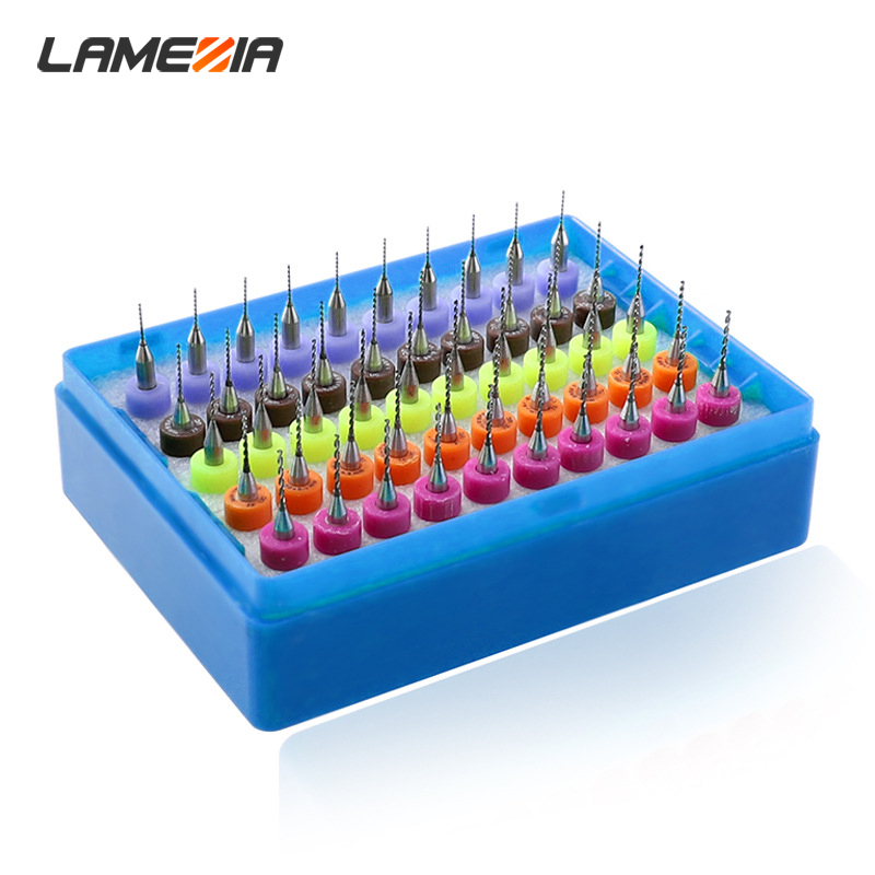

LAMEZIA 50 Pcs/set 0.5-0.9mm Carbide Drill Kit Micro Printed Circuit Board Drilling Straight Handle Twist Bit