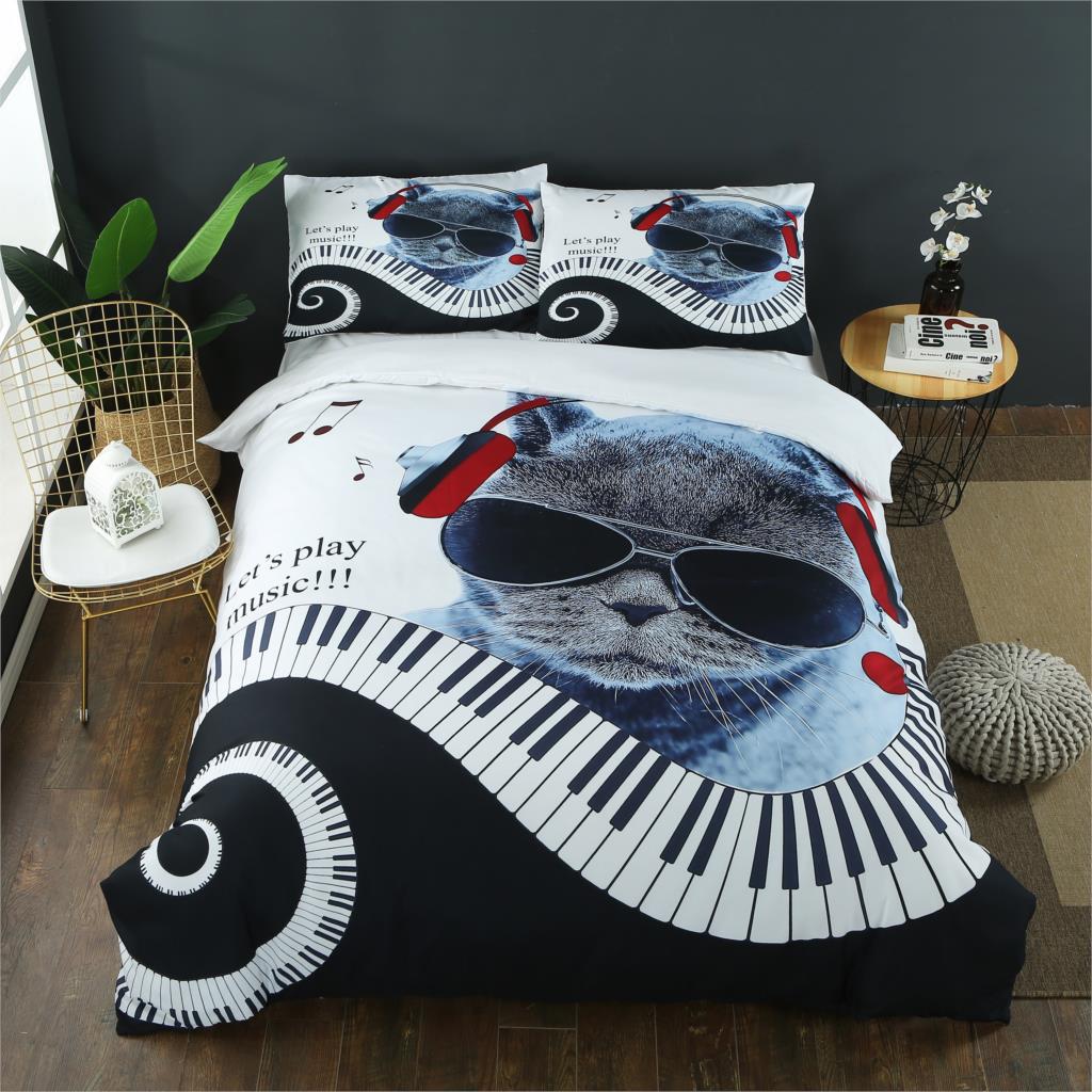 

3D Printing duvet cover set Home comforter bedding set bed cover Queen King Size Bedclothes 1pcs Quilt + 2pcs Pillowcases, Black