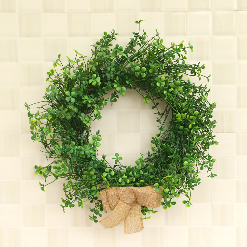 

Greenery Wreath Artificial Leaves Wreath Front Door Grass Clover For Wall Window Party Decor Living Room Wall Pendant, As pic