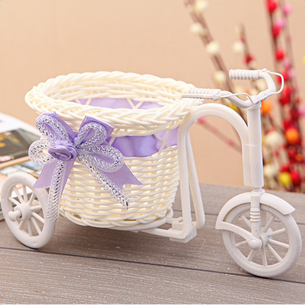 

Cute Tricycle Designed Home Decor Shooting Props Rattan Flower Basket Vase, Blue