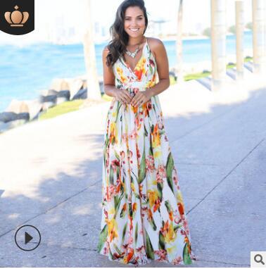 

2019 Suit-dress Printing Beach Dress, Blue