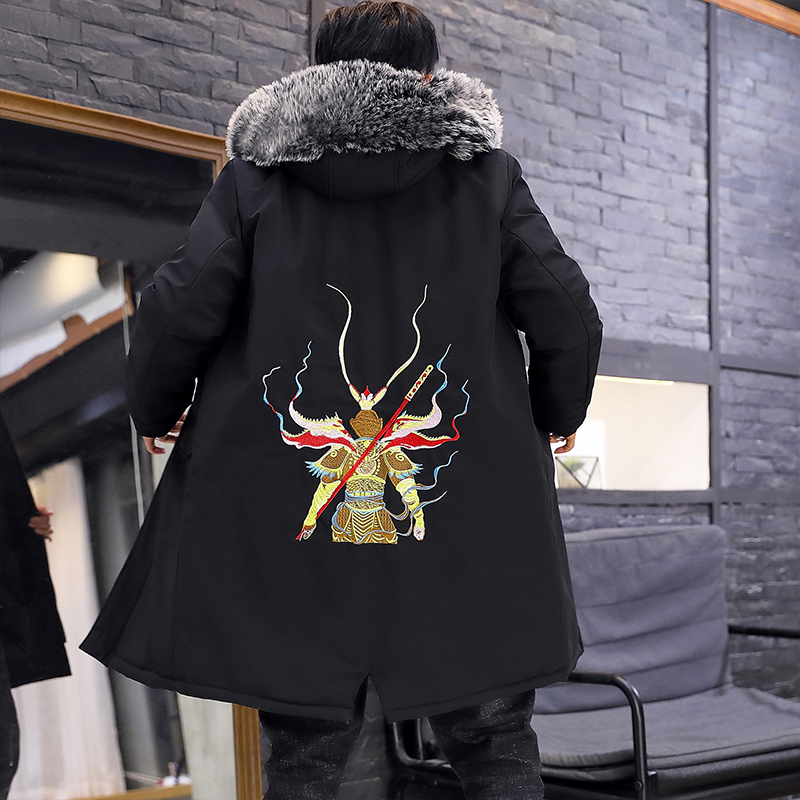

Men's Down & Parkas Winter Sun Wukong Embroider Jacket Coats Japan Style Cotton Warm Cartoon Characters Jackets For Males Outerwears, Black
