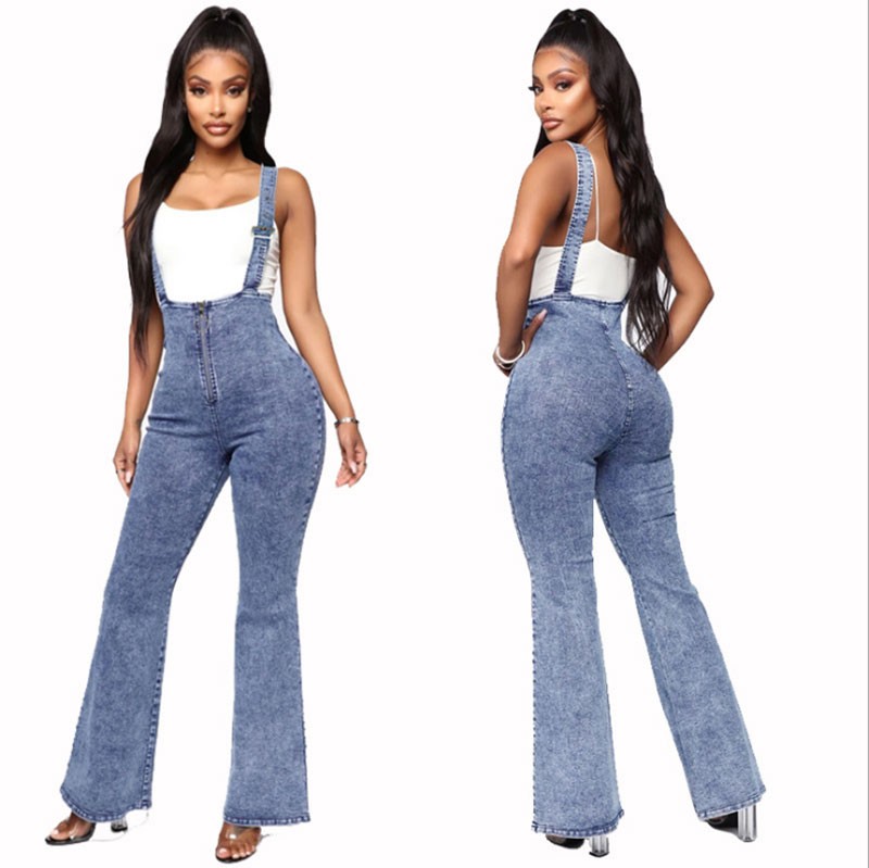 

New Woman Overalls Jeans Vintage Denim Pant Casual Button bodysuit High Waist high Quality Free Shopping, Y-9012 light blue