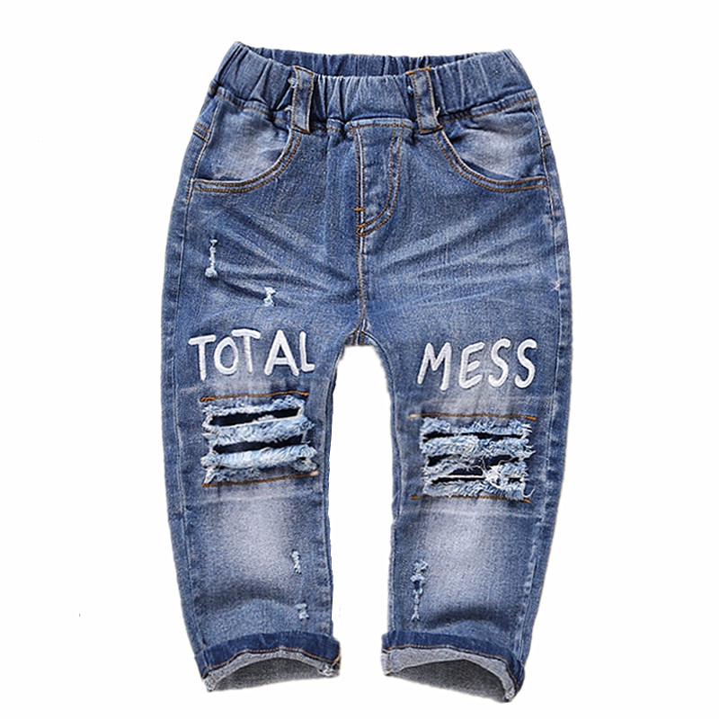 

0-4T Baby Jeans Infant Cotton Stretchy Denim Pants Kids Trousers Ripped holes Jeans Clothes Kids Clothing Babe 1 2 3, Embroidery