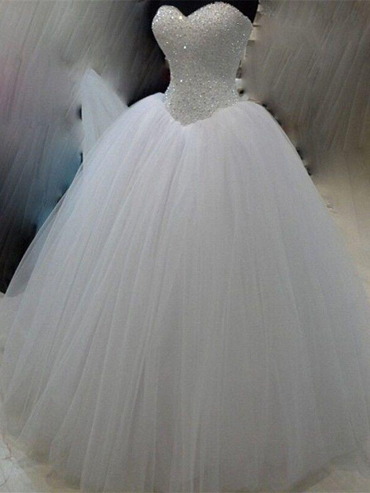 

ball Gown wedding dress beading sweetheart vestido de noiva tull lace -up back marriage Custom made, White