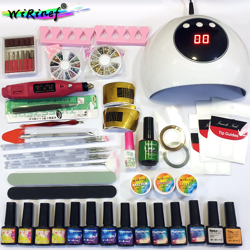 

WiRinef 12pcs Nail Gel Polish Set With Base Top Coat UV LED Lamp Dryer Mini Electric Manicure Polisher Manicure Tools Nail Set, T389