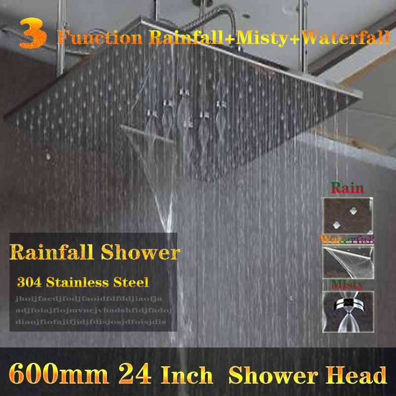 

High Flow 24" Rainfall Showerheads 304 Stainless Steel 600*600mm Shower Head Rain Bathroom Showers waterfall mistfall