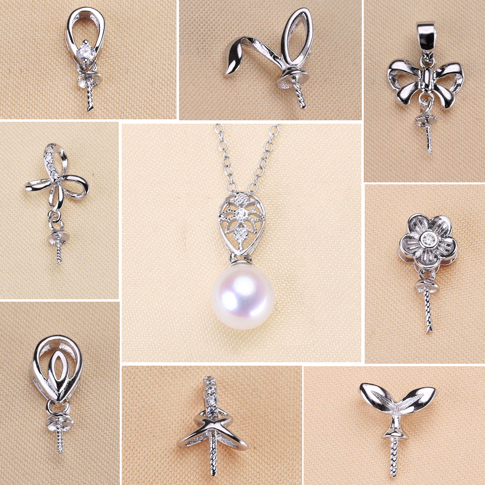 

Wholesale 925 Sterling Silver Pendant Settings Zircon Solid Pearl Necklace Settings 18 Styles Fashion Necklace for Women Blank DIY Jewelry G