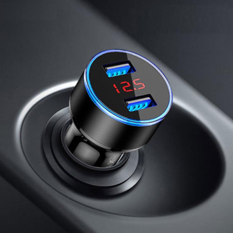 

3.1A Dual USB Car Charger 2 Port LCD Display 12-24V Cigarette Socket Lighter Fast Car Charger Power Adapter Car Styling, Blue