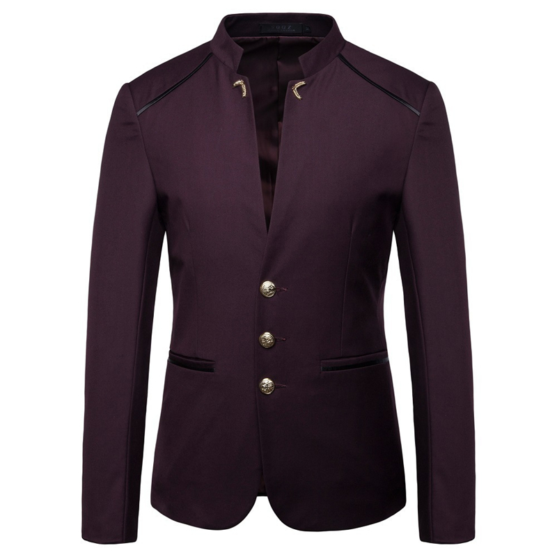 

Men's Suits & Blazers Chinese Style Mandarin Collar Business Casual Wedding Slim Fit Blazer Men Jackets Male Stand 4XL, Black
