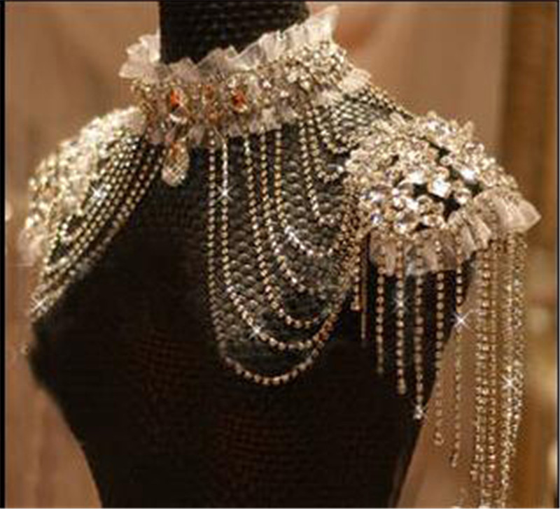 

Luxurious Bling Bling Crystal Beaded Bridal Shoulder Chain Wedding Wrap Alloy Rhinestone Wedding Accessories Body Chain Wedding Jewelry, White
