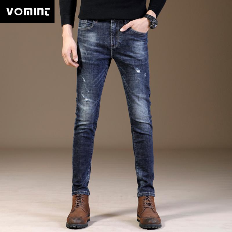 

Vomint Men's skinny jeans hip hop four seasons men's cotton Long Pant Washing black blue color size 29-38