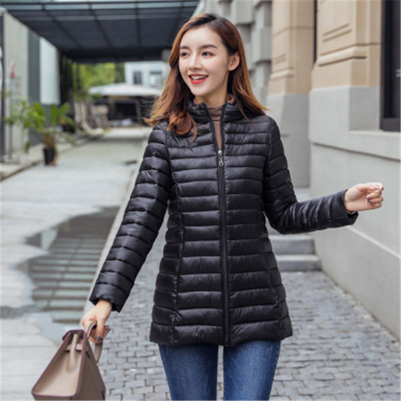 

Autumn Winter Women Basic Jacket Coat Female Slim Cotton Coats Casual Lady Mid-Long Jackets Light Quilted Outerwear Oversize 4xl, Black