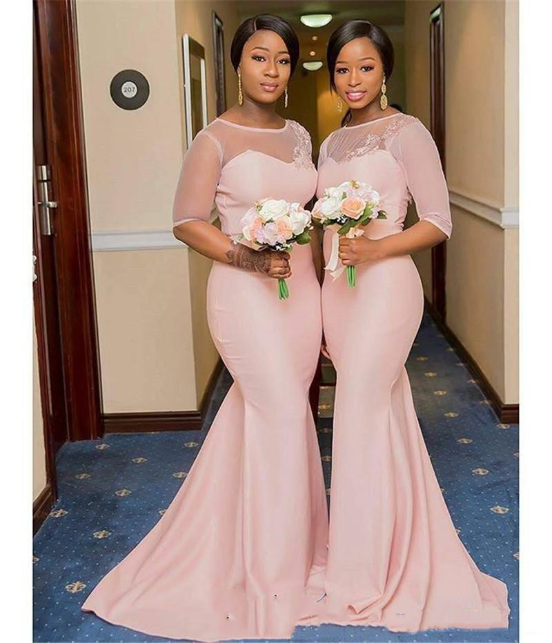 Gorgeous South African Long Bridesmaid Dresses Pink Beach Party Gowns Mermaid Sheer Neck Cheap Summer Boho Wedding Guest Dress-image-514762025