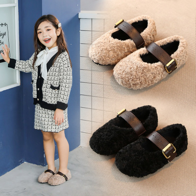 

Kids Fashion Cotton Shoes Girls Fur Shoes Children Solid Color Flats Kids Low-top Shoe Buckle Strap Outdoor Wear 2019 New Trend, Black