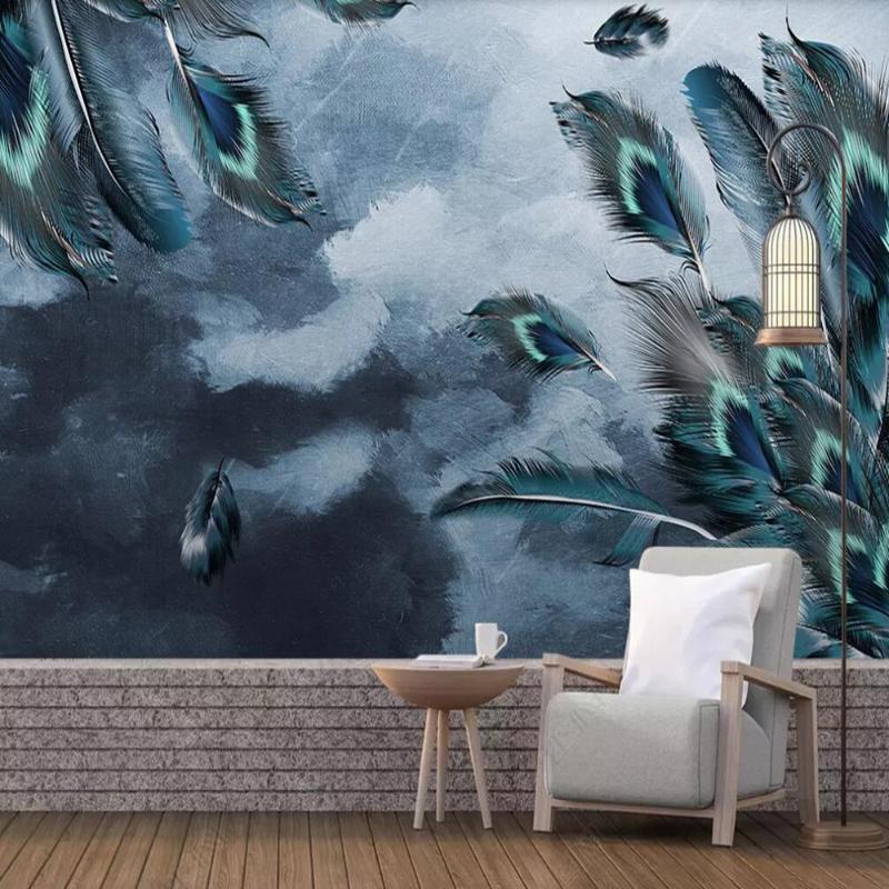 

Drop Shipping Custom Large 3D Wallpaper Mural Nordic Minimalist Dream Feather Background Wall Decoration Wallpaper Mural, As pic