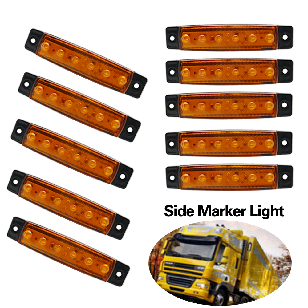 

10pcs Yellow Car External Lights LED 12v 6 SMD LED Auto Car Bus Truck Wagons Side Marker Indicator Trailer Light Rear Side Lamp