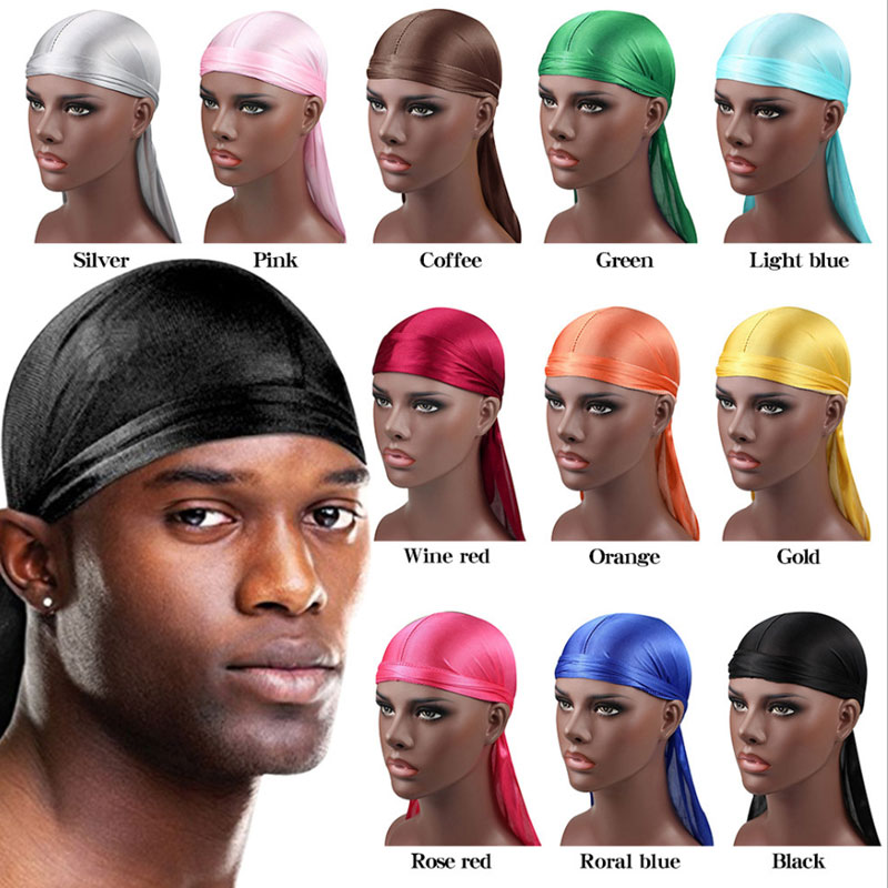 

2020 New Fashion Men Women Satin Bandana Turban Silky Male Headwear Headband Pirate Hats Unisex Outdoor Hair Accessories