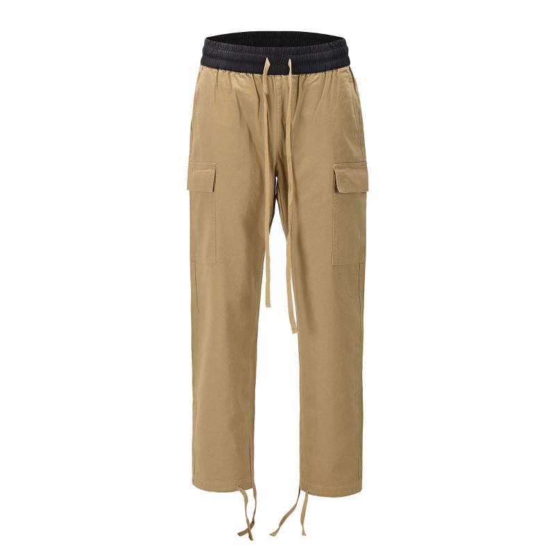 

men hip hop drawstring khaki cargo jogger pants, Black