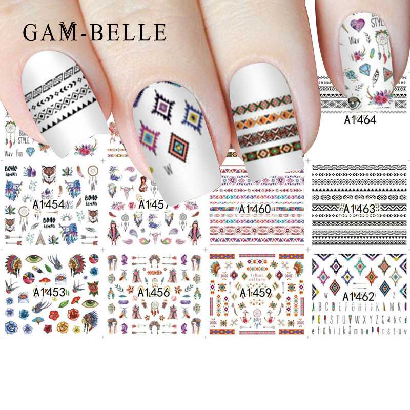 

GAMBELLE 12 Sheets Water Colorful Mixed Flower/Fruit Tips Gradient Sticker Nail Slider Manicure DIY Decor Tools, A1453-1464