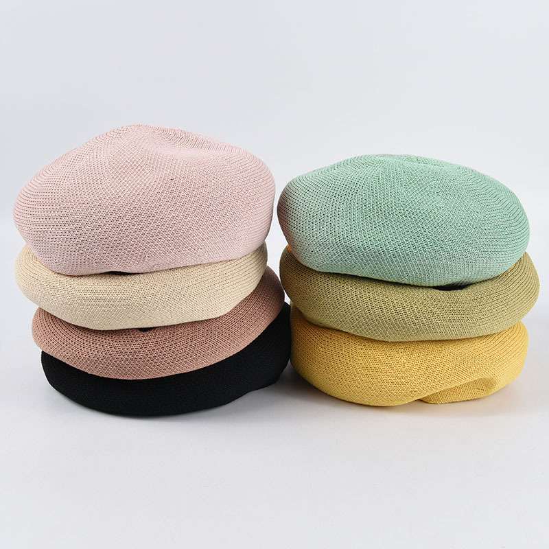 

Berets Female Knitted Linen Summer Ladies Black French Caps Wholesale B0002, Yellow