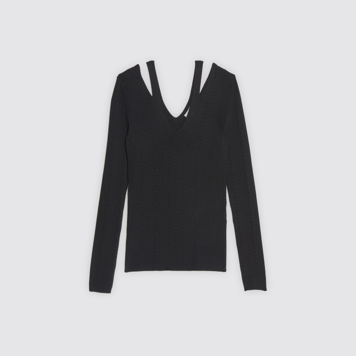 

18 Summer Sweet V Collar Knitting Top Women' Wear Sweater 81006 Black And White
