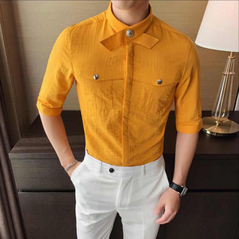 

2020 New style Fashion Men High quality in summer Short sleeve shirts / Male Stand collar Business casual shirts size -3XL, Black
