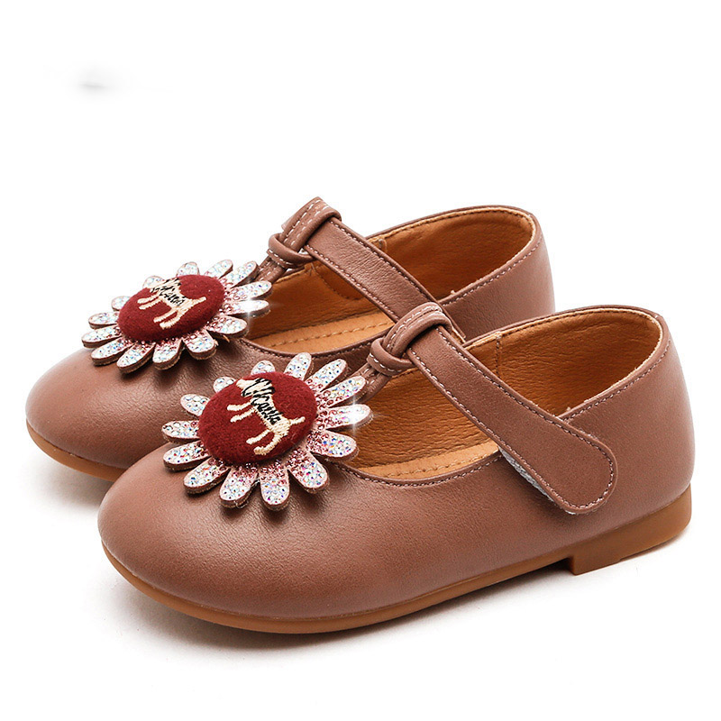 

Kids Toddler Autumn Dress Shoes Girls New Rhinestone Flats Princess Fashion Flowers Pu Leather Shoes