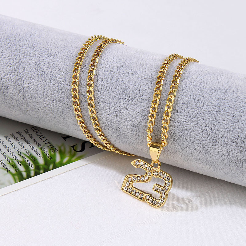 

10pcs Cuban Chain Crystal Hip Hop Basketball Legend Number 23 Necklaces & Pendants Bling Gold Necklace For Men Punk Jewelry