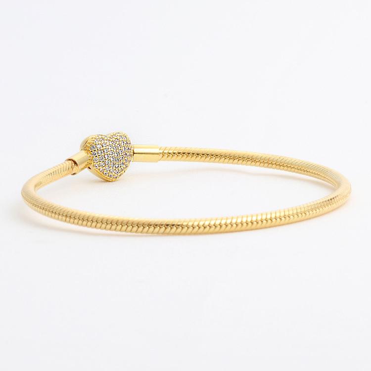 

NEW 18K Yellow Gold plated CZ Diamond Heart Bracelets Original Box Set for Pandora 925 Silver Snake Chain Bracelet for Women Wedding Jewelry