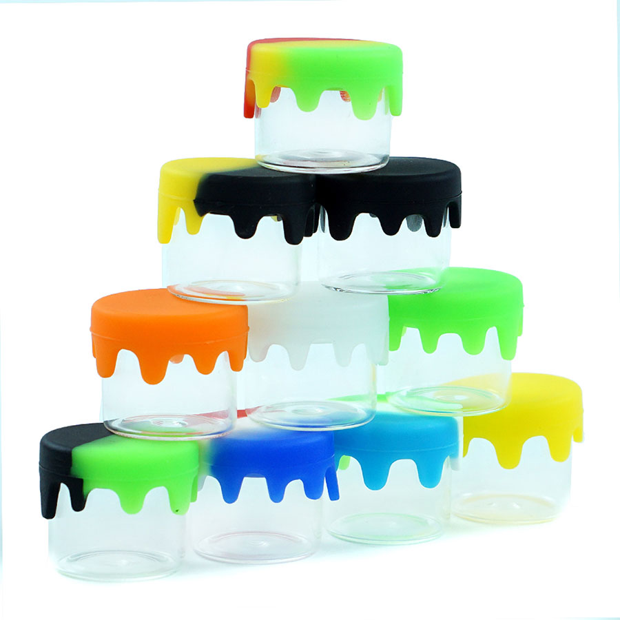 

Inregular 6ml glass container Nonstick wax containers silicone lid glass box oil jar oil holder for vaporizer vape dab tool storage