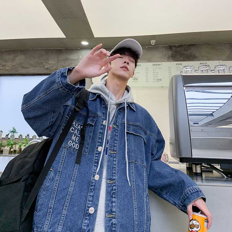 

US Streetwear Version Hip Hop Jackets Of The Hip-hop Bomber Jacket Men Tide Hooded Denim Clothes Turn-down Collar Free, Blue