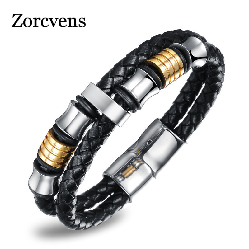 

Link, Chain ZORCVENS 2021 Multi-layer Leather Bracelet Gold Silver Color Stainless Steel Magnetic Buckle Claps Bracelets Bangles For Men