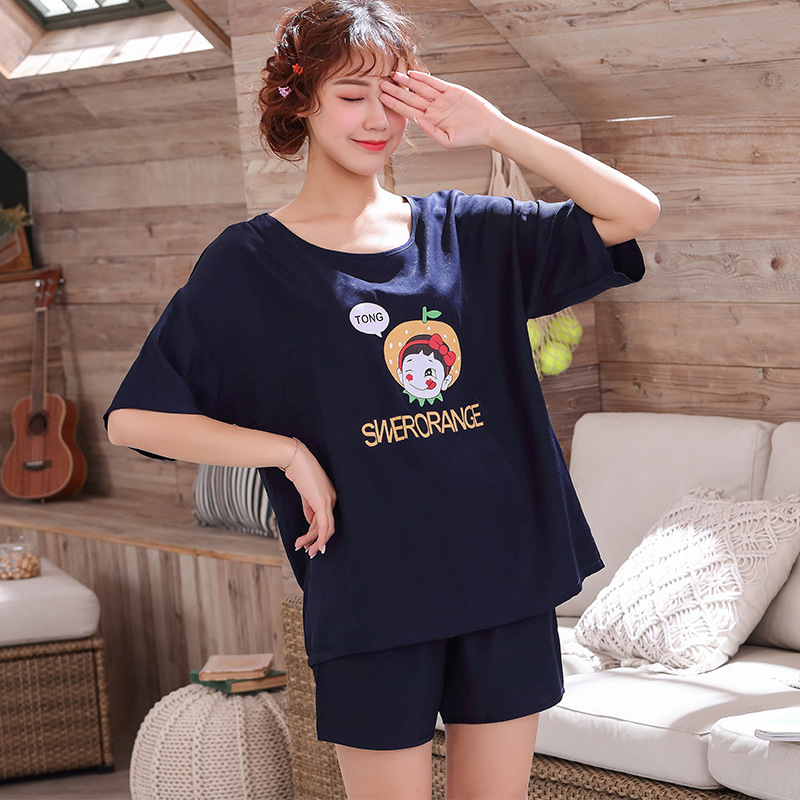 

Lisacmvpnel Spring New Pajamas Cotton Silk Short Sleeve Shorts Cotton Twinset Pyjamas, Navy