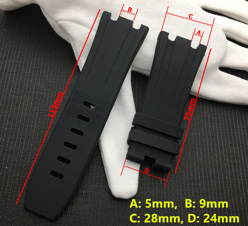 

2020 rubber silicon28mm Black blue 15703 nature Rubber silicone Watchband Men Watch Strap Band For A Watch Audmars And Pigut belt logo tools, Black;brown