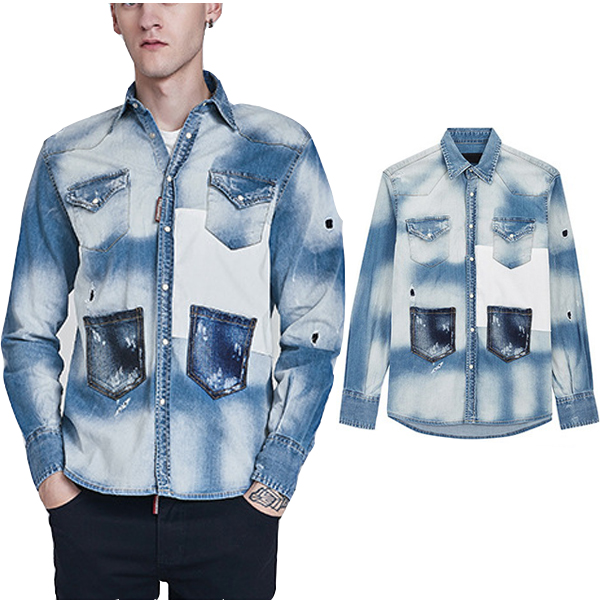 

Blue Jean Shirt For Man Slim Fitness Painted Effect Longsleeve Simple Style Denim Shirts Male Hot Sale, D2/8529