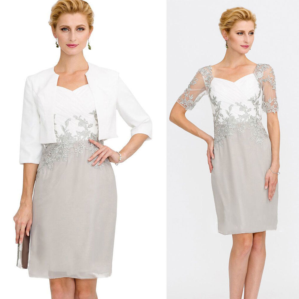 

2019 Cheap Mother Of The Bride Dresses Knee Length Lace Formal Cocktail Party Dress Jewel Neck Plus Size Wedding Guest Dresses
