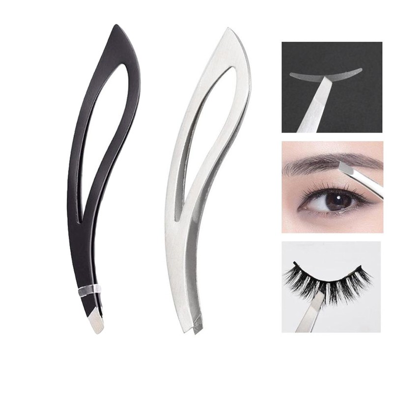 

Black Eyebrow Tweezer Stainless Steel Slanted Flat Point Tip Eye Brow Clips Professional Facial Hair Removal Makeup Tools