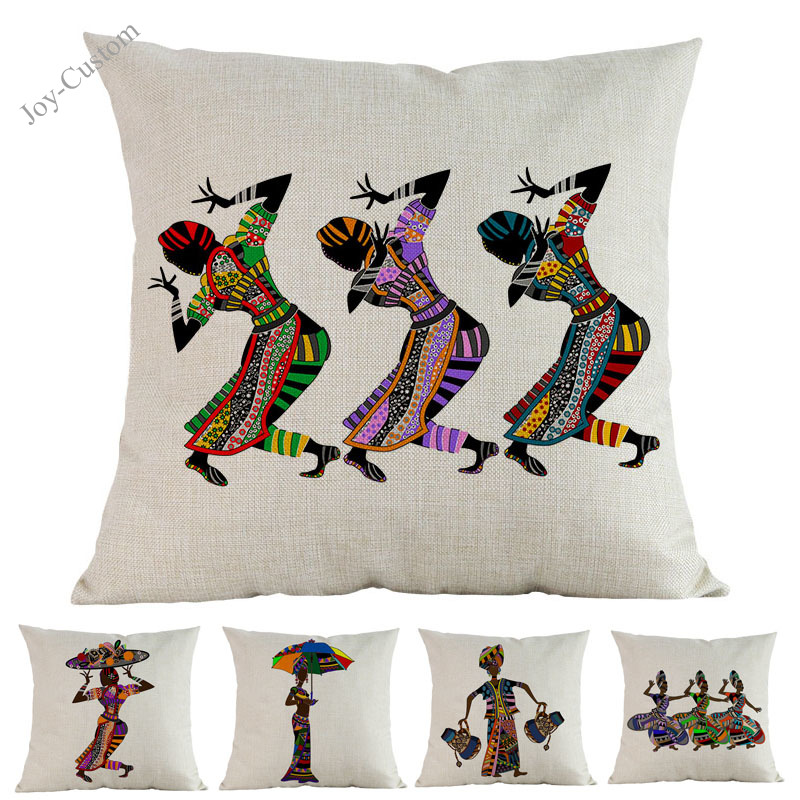 

Africa Ethnic Folklore Music Dance Life Collection African Woman Beautiful Clothing Pillow Case Home Decoration Cushion Cover, Beige