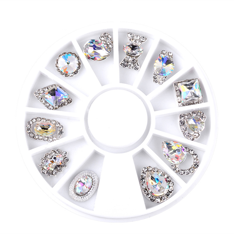 

Nail Art Wheel Rhinestone Diamond Gems Metal AB Crystal Glitter 3D Tips Accessoires Jewelry Manicure Tools Decoration DIY Design