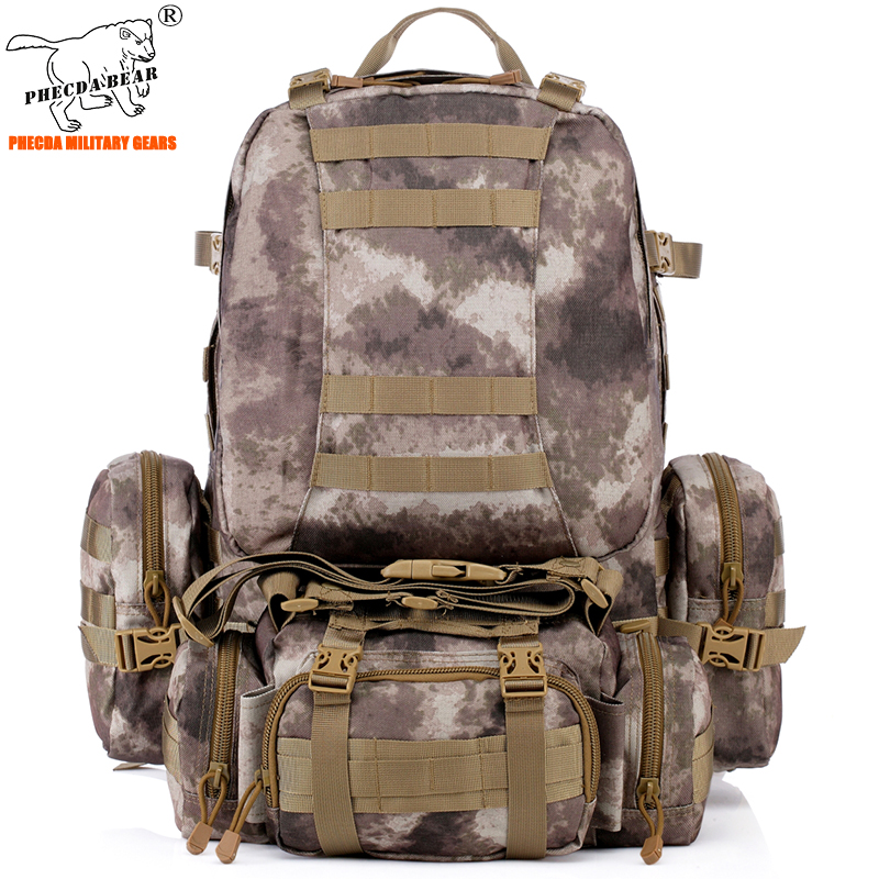 

backpack 50l a-tacs au camo outdoor camping backack tactical assault backpack 4-in-1 army camping bagpack men nylon bag, Brown