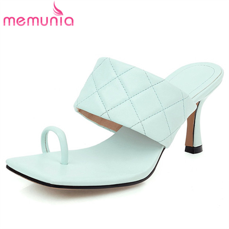 

MEMUNIA 2020 new arrive flip flops women shoes solid colors sexy thin high heel party wedding shoes summer slipper ladies, Blue