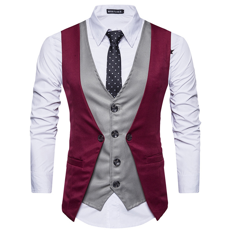 

Men Clothes 2020 New Chalecos Para Hombre FashionFake Two Pieces Men Suit Vest Casual Brand Waistcoat Gilet Dress Vest, Same as picture