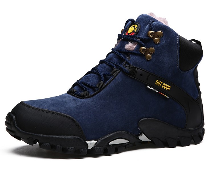 Genuine leather snow boots man suede plush shoes furry hiking boot guys