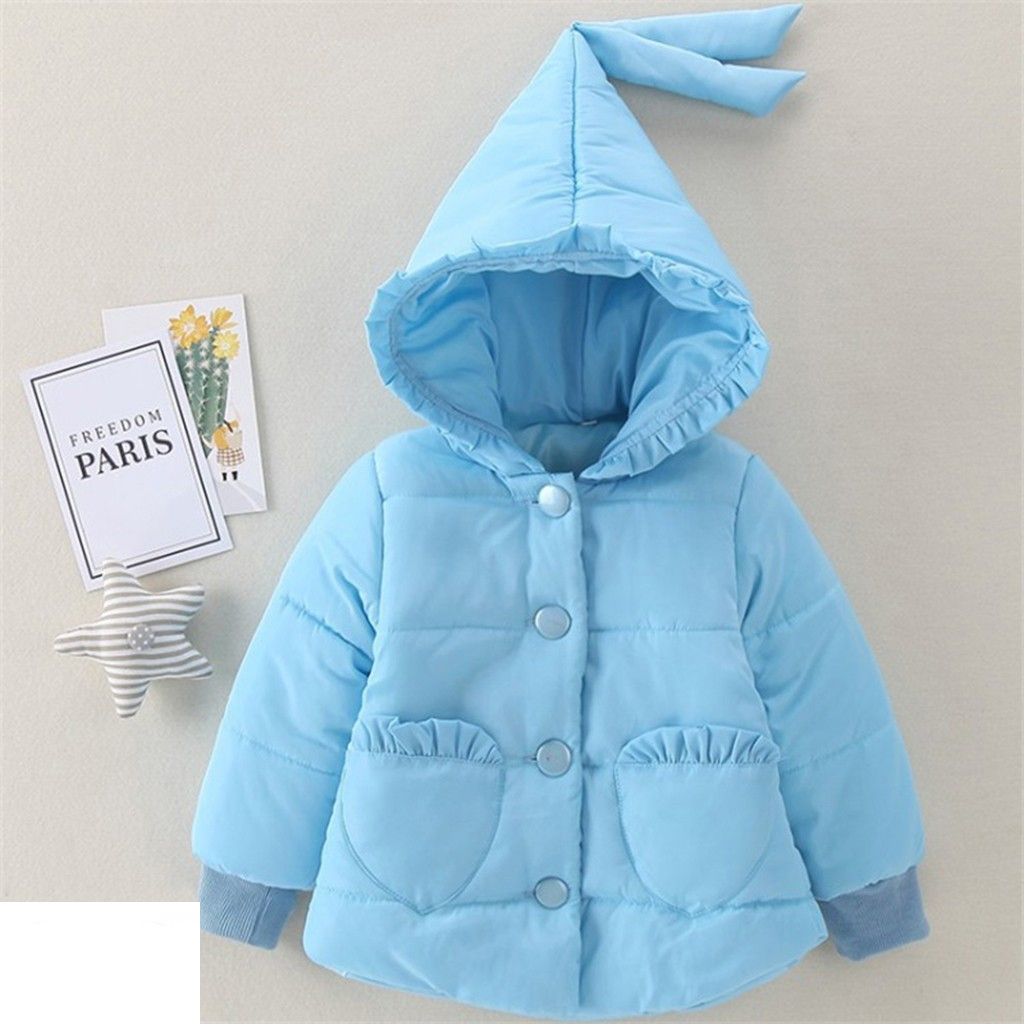 

Children Kids Winter Warm Solid Color Button Down Jacket Hooded Coat With Pocket Children's Cotton Clothes Autumn Winter, Green