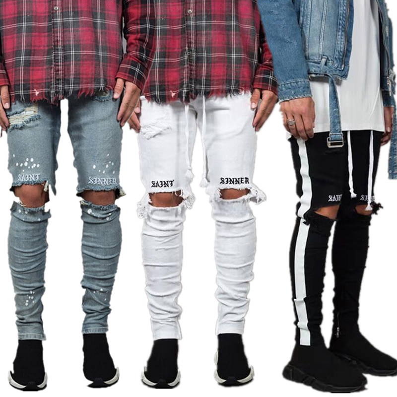 Pantalons Ripped trou Mode Hommes Jeans Skinny avec Slim élastique Denim Jeans vélo hommes Jean pour les hommes Taille Plus S-3XL